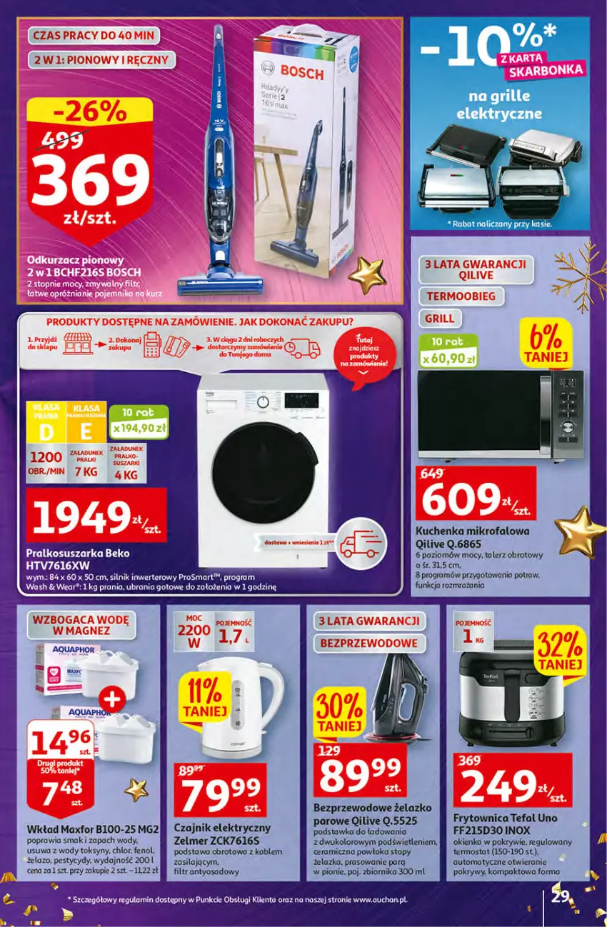 Gazetka promocyjna Auchan - Gazetka Koszyk Oszczędności Auchan Hipermarkety - ważna 10.11 do 16.11.2022 - strona 29 - produkty: Beko, Czajnik, Czajnik elektryczny, Fa, Gra, Kuchenka mikrofalowa, Suszarka, Talerz, Tefal, Termos, Top, Ubrania, Zelmer