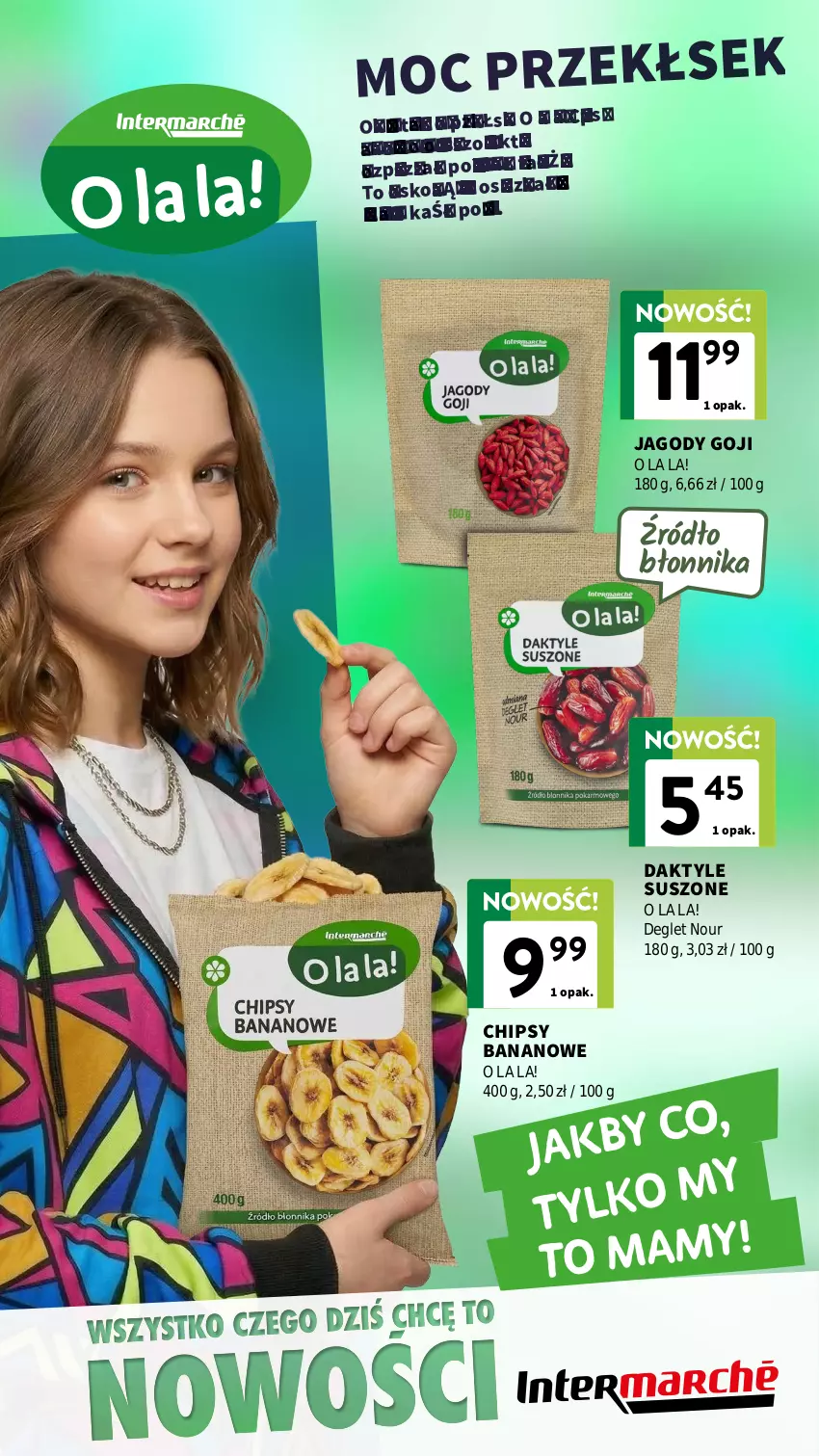 Gazetka promocyjna Intermarche - Gazetka Intermarche - ważna 08.04 do 30.04.2026 - strona 5 - produkty: Chipsy, Daktyle, Jagody, Jagody goji, Noż, Por