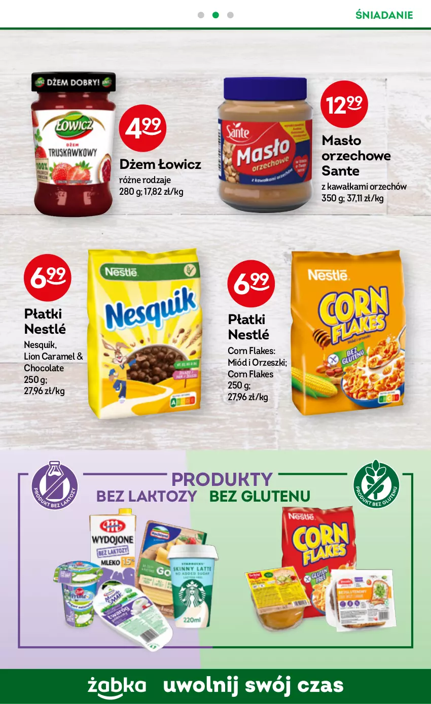 Gazetka promocyjna Żabka - ważna 09.11 do 15.11.2022 - strona 23 - produkty: Corn flakes, Dżem, Kawa, Lion, Masło, Masło orzechowe, Miód, Nesquik, Nestlé, Orzeszki, Sante