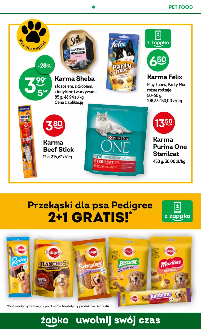 Gazetka promocyjna Żabka - ważna 09.11 do 15.11.2022 - strona 40 - produkty: Felix, Gra, Pedigree, Przekąski dla psa, Pur, Purina, Sheba, Sos, Warzywa