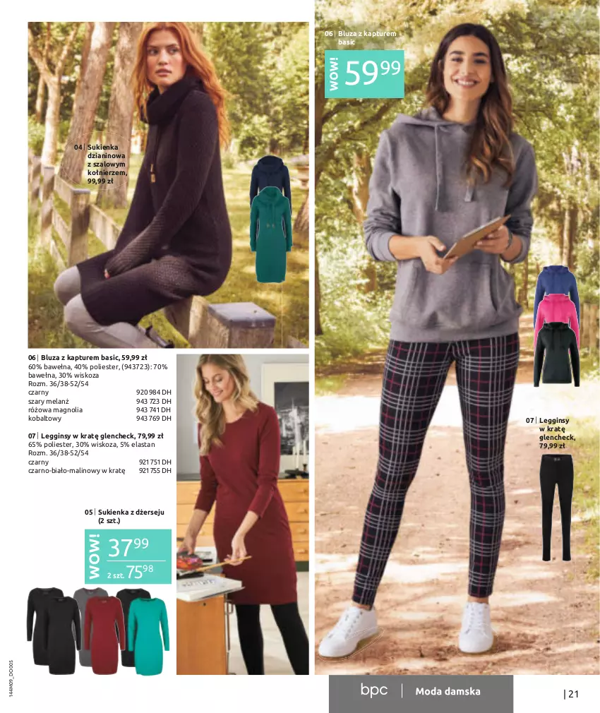 Gazetka promocyjna Bonprix - Jesienne nowości - ważna 02.11.2021 do 15.03.2022 - strona 23 - produkty: Bluza, Bluza z kapturem, Gin, Legginsy, Sukienka, Szal, Wełna