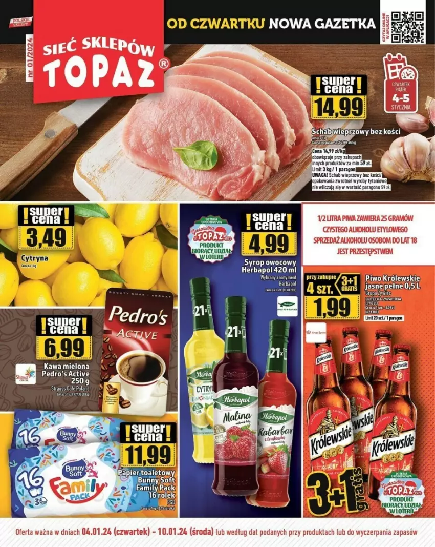 Gazetka promocyjna Topaz - ważna 24.01.2024 do 10.01.2025 - strona 1 - produkty: Gra, Herbapol, HP, Kawa, Kawa mielona, Królewski, Piwa, Piwo, Waga