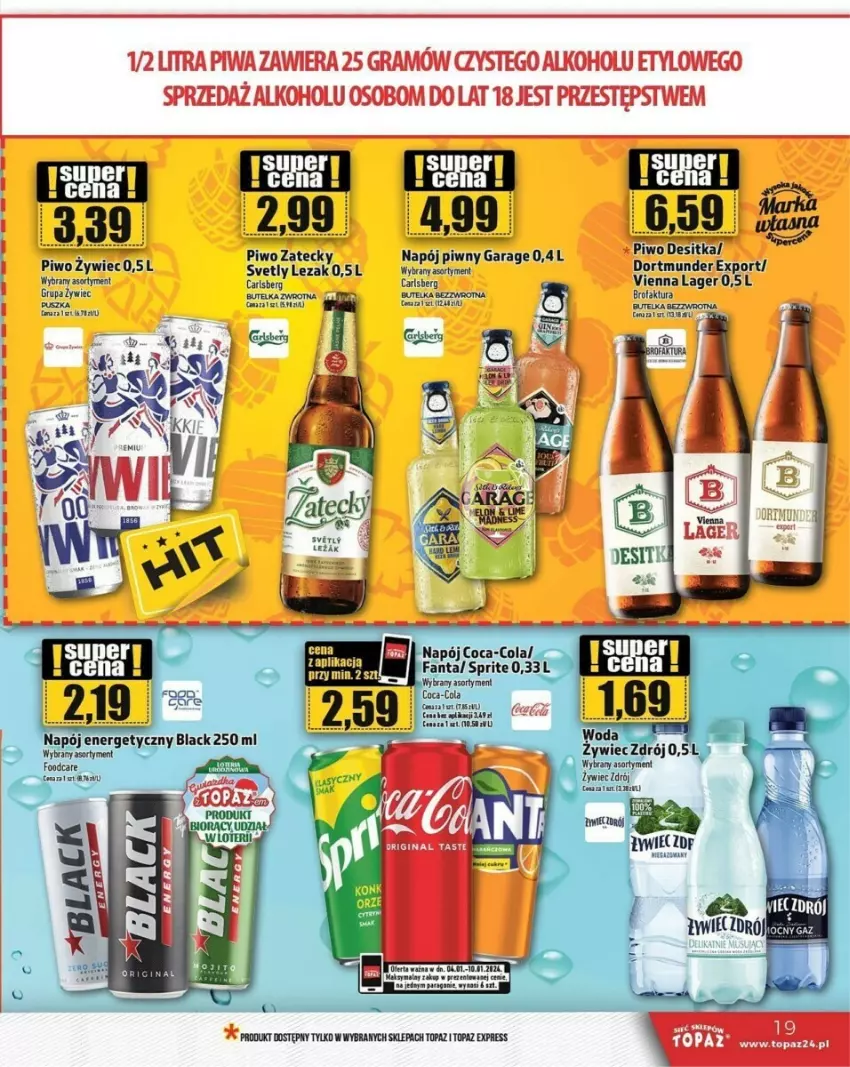 Gazetka promocyjna Topaz - ważna 24.01.2024 do 10.01.2025 - strona 11 - produkty: Carlsberg, Coca-Cola, Fa, Fanta, Gin, Gra, Lack, Napój, NBA, Piwa, Piwo, Por, Sprite, Top, Woda