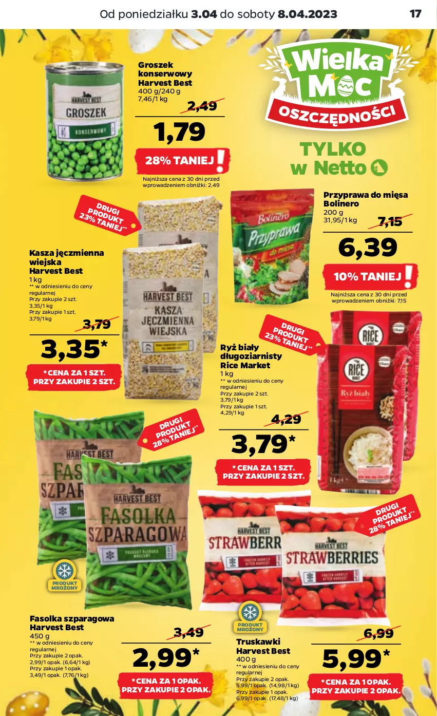 Gazetka promocyjna Netto - Artykuły spożywcze - ważna 03.04 do 08.04.2023 - strona 17 - produkty: Fa, Groszek, Kasza, Kasza jęczmienna, Ryż, Ryż biały, Ser, Truskawki