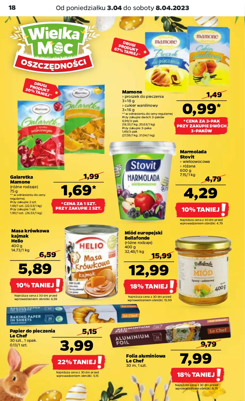 Gazetka promocyjna Netto - Artykuły spożywcze - ważna 03.04 do 08.04.2023 - strona 18 - produkty: Bell, Bella, Cukier, Cukier wanilinowy, Folia aluminiowa, Gala, Galaretka, Helio, Marmolada, Masa krówkowa, Miód, Mola, Papier, Papier do pieczenia, Piec, Proszek do pieczenia, Róża