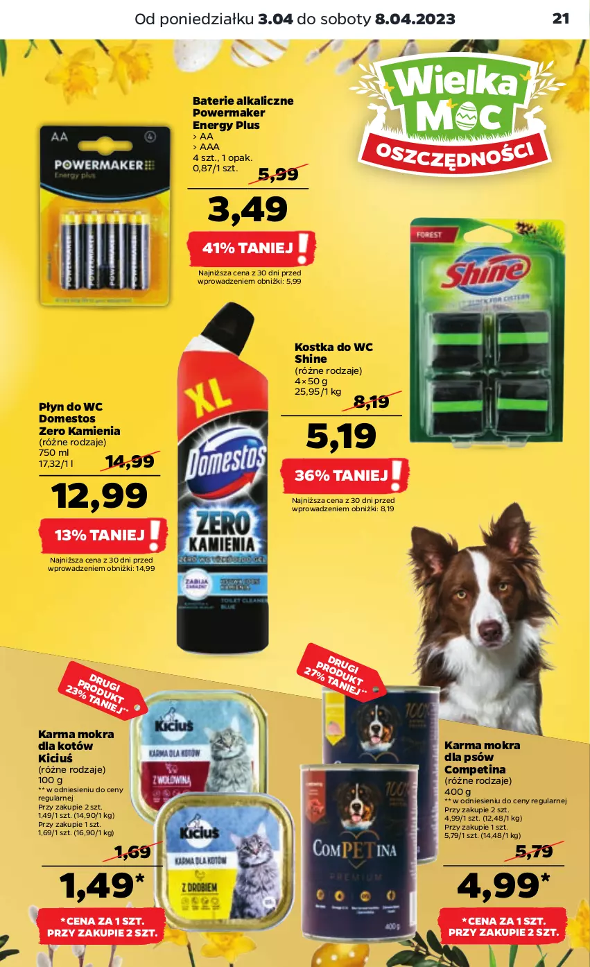 Gazetka promocyjna Netto - Artykuły spożywcze - ważna 03.04 do 08.04.2023 - strona 21 - produkty: Baterie alkaliczne, Domestos, Karma mokra dla kotów, Kostka do wc, Płyn do wc