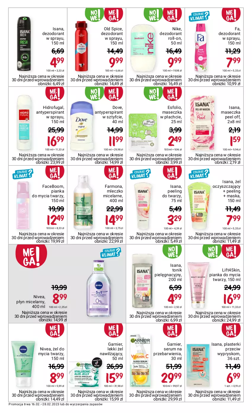 Gazetka promocyjna Rossmann - 16 lutego - ważna 16.02 do 28.02.2023 - strona 8 - produkty: Antyperspirant, Dezodorant, Dove, Fa, Garnier, Isana, Maska, Mleczko, Nike, Nivea, Old Spice, Peeling, Pianka do mycia twarzy, Plasterki, Płyn micelarny, Rum, Ser, Serum, Tonik