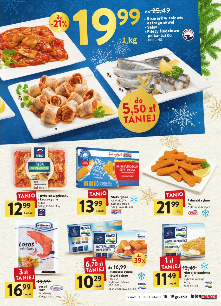 Gazetka promocyjna Intermarche - Gazetka Intermarche - ważna 15.12 do 19.12.2022 - strona 11 - produkty: Frosta, Mintaj, Paluszki rybne, Ryba, Sałat, Salsa, SEKO, Stek