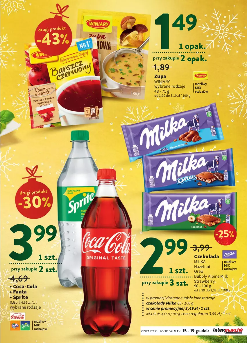 Gazetka promocyjna Intermarche - Gazetka Intermarche - ważna 15.12 do 19.12.2022 - strona 13 - produkty: Coca-Cola, Czekolada, Fa, Fanta, Milka, Oreo, Sprite, Winiary, Zupa