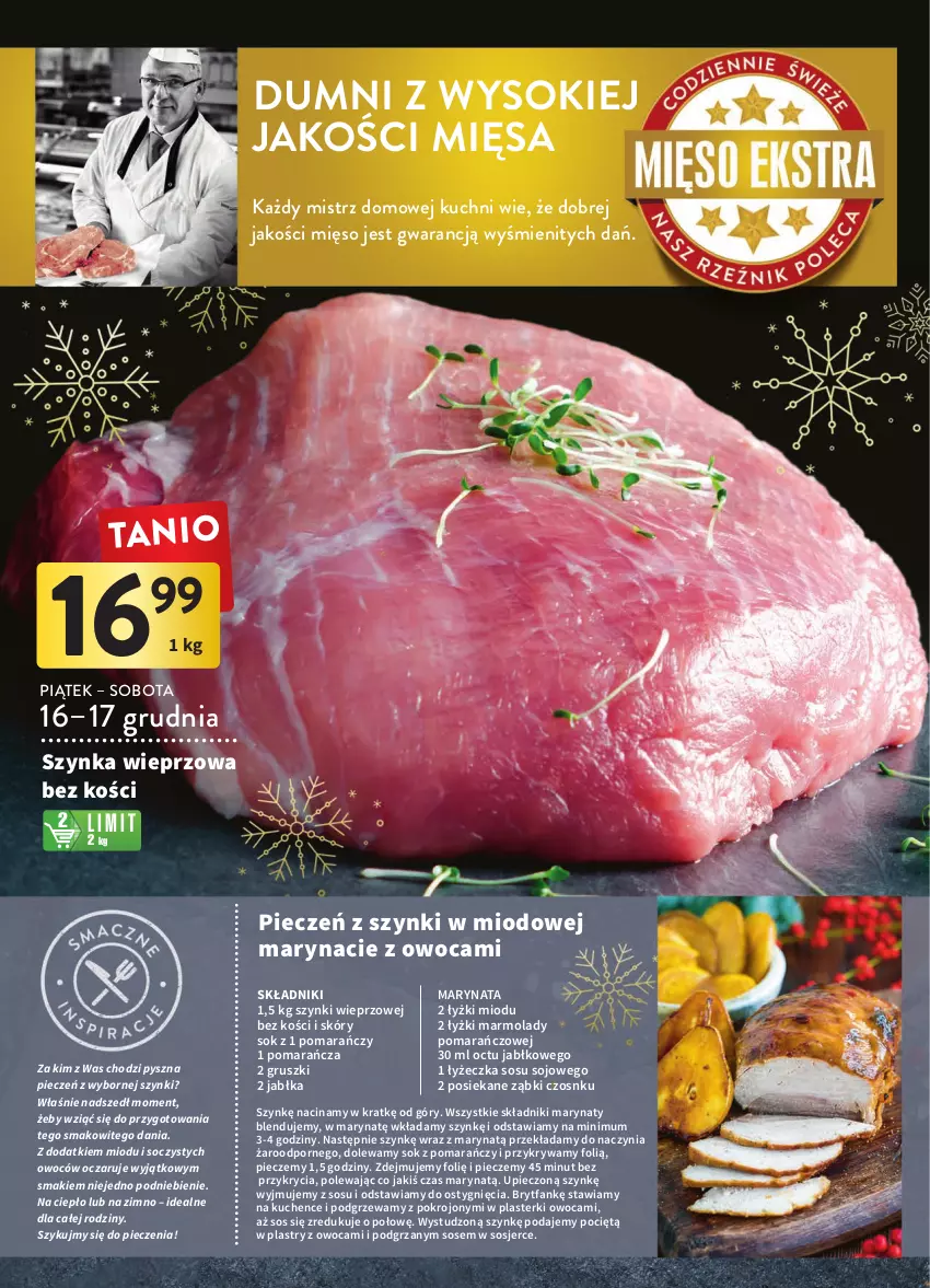 Gazetka promocyjna Intermarche - Gazetka Intermarche - ważna 15.12 do 19.12.2022 - strona 20 - produkty: Fa, Gruszki, Jabłka, Mięso, Mola, Piec, Plasterki, Por, Sok, Sos, Szynka, Szynka wieprzowa