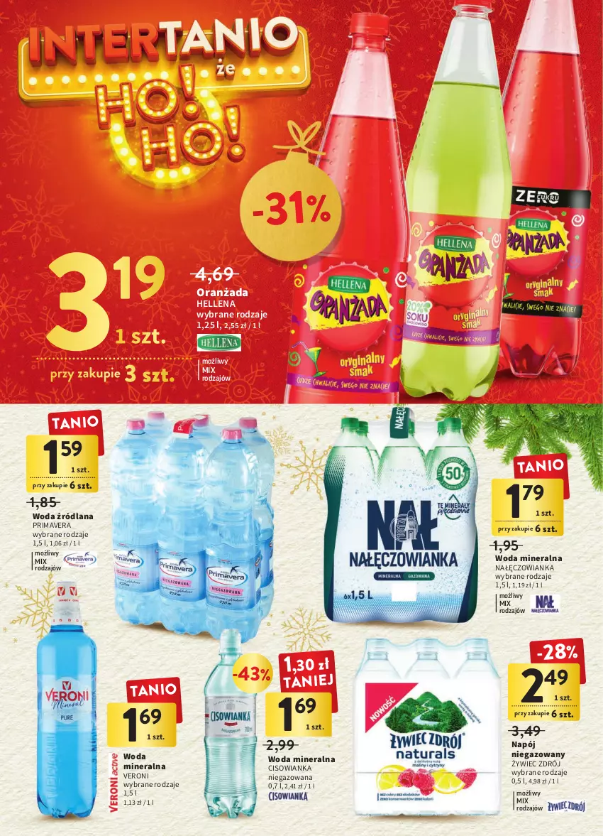 Gazetka promocyjna Intermarche - Gazetka Intermarche - ważna 15.12 do 19.12.2022 - strona 36 - produkty: Cisowianka, Hellena, LANA, Nałęczowianka, Napój, Napój niegazowany, Oranżada, Prima, Primavera, Woda, Woda mineralna