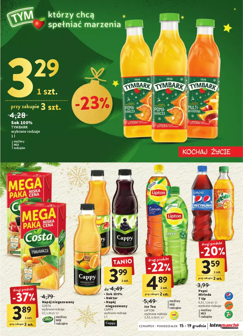 Gazetka promocyjna Intermarche - Gazetka Intermarche - ważna 15.12 do 19.12.2022 - strona 37 - produkty: Cappy, Ice tea, Lipton, Mirinda, Napój, Napój niegazowany, Nektar, Pepsi, Sok, Tymbark