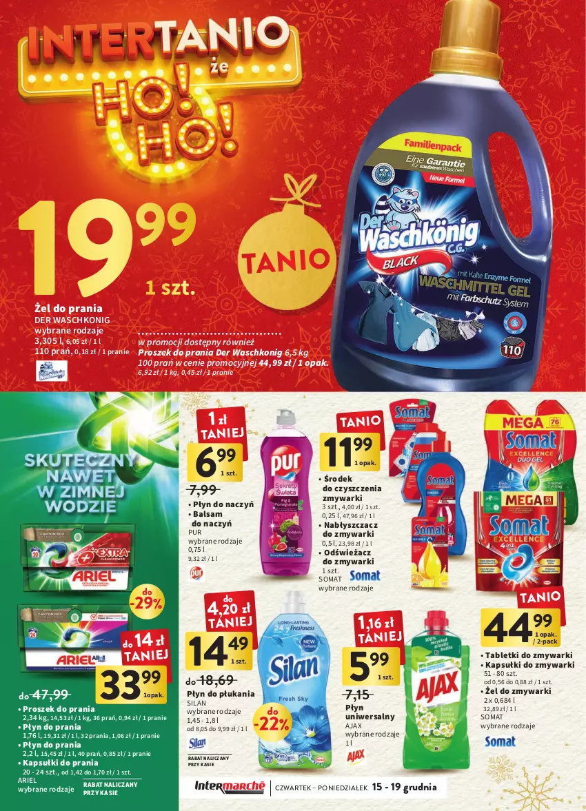 Gazetka promocyjna Intermarche - Gazetka Intermarche - ważna 15.12 do 19.12.2022 - strona 42 - produkty: Ajax, Ariel, Kapsułki do prania, Odświeżacz do zmywarki, Płyn do płukania, Płyn do prania, Proszek do prania, Pur, Silan, Somat, Tablet, Tabletki do zmywarki, Zmywarki