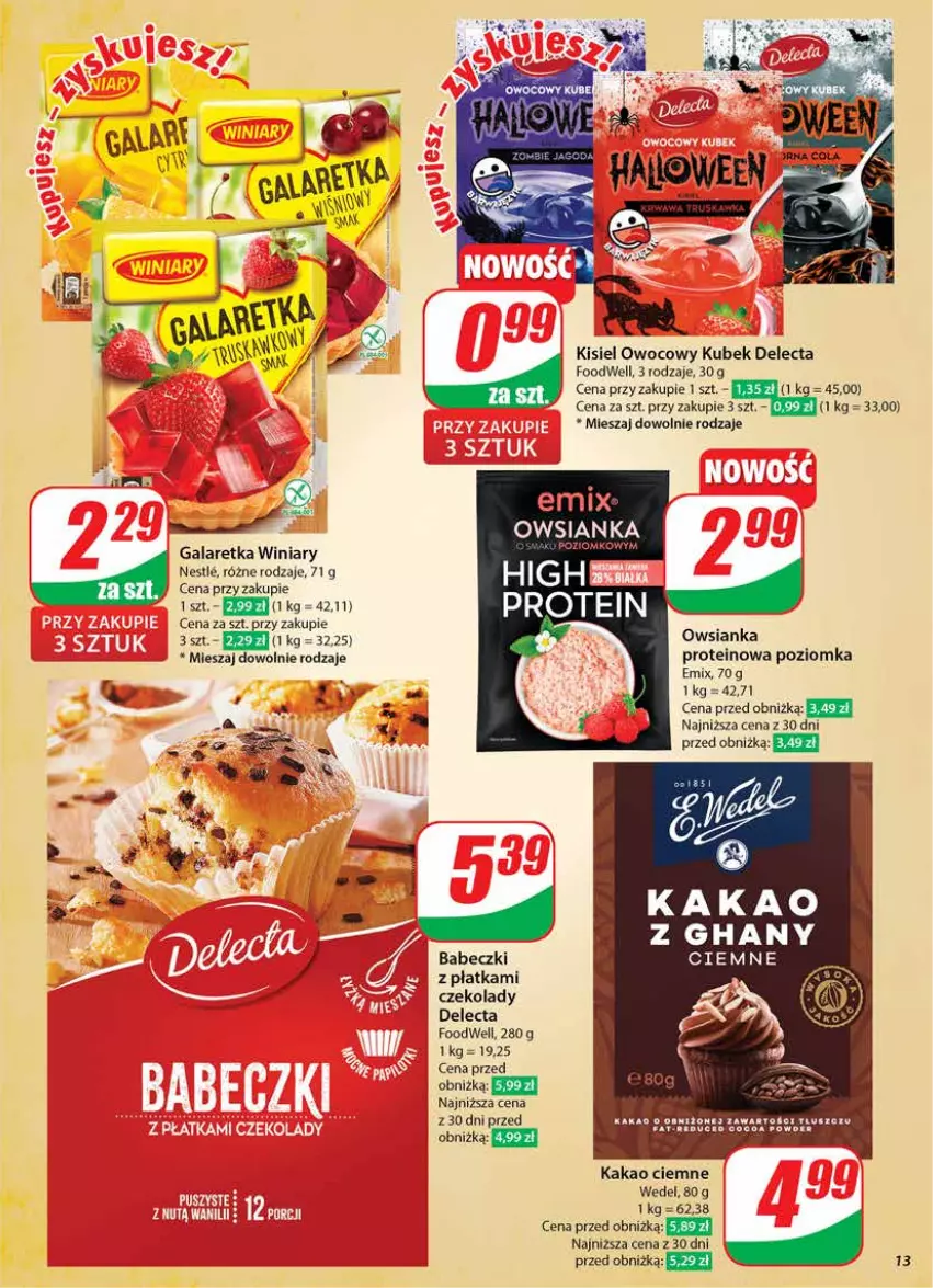 Gazetka promocyjna Dino - Gazetka 44 / 2024 - ważna 30.10 do 05.11.2024 - strona 13 - produkty: Babeczki, Delecta, Gala, Galaretka, Kakao, Kisiel, Kubek, Owsianka, Winiary