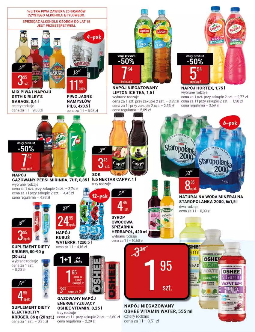 Gazetka promocyjna Bi1 - Kolorowe Przygotowania - ważna 20.07 do 26.07.2022 - strona 17 - produkty: 7up, Cappy, Herbapol, Hortex, Ice tea, Kubuś, Lipton, Mirinda, Namysłów, Napój, Napój niegazowany, Nektar, Oshee, Pepsi, Piwa, Piwo, Piwo jasne, Sok, Staropolanka, Suplement diety, Syrop, Woda, Woda mineralna