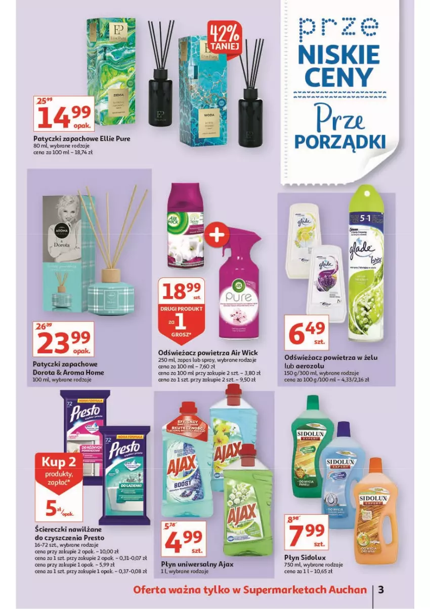 Gazetka promocyjna Auchan - przeNISKIE CENY prze porządki supermarkety - ważna 17.02 do 23.02.2022 - strona 3 - produkty: Air Wick, Ajax, Dada, Odświeżacz powietrza, Por, Presto, Pur, Sidolux