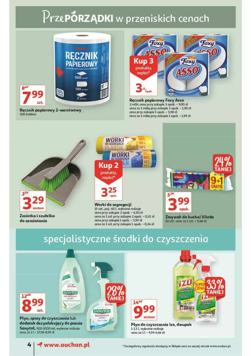 Gazetka promocyjna Auchan - przeNISKIE CENY prze porządki supermarkety - ważna 17.02 do 23.02.2022 - strona 4 - produkty: Foxy, Gra, Papier, Ręcznik, Rolki, Sanytol, Spray do czyszczenia, Vileda