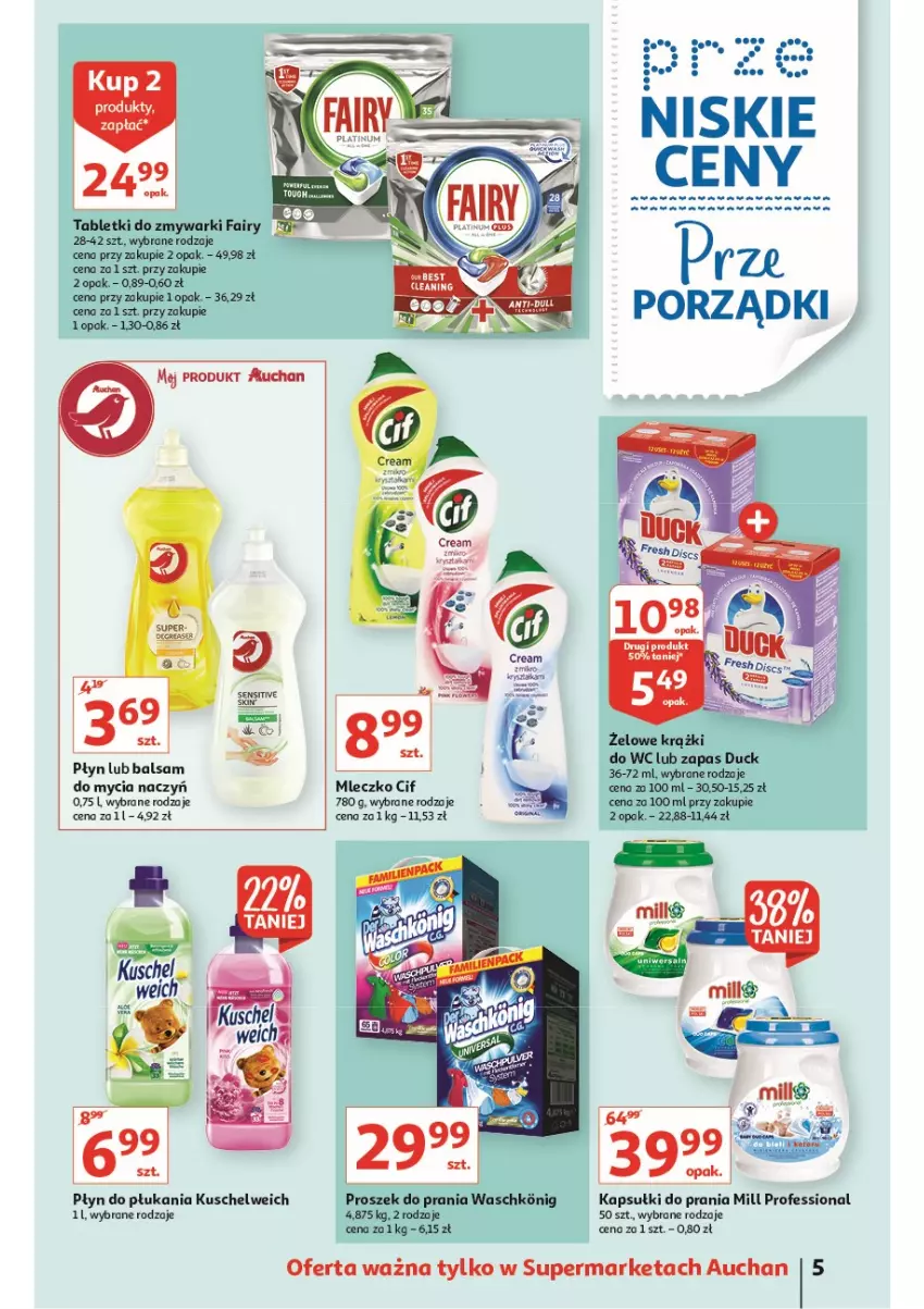 Gazetka promocyjna Auchan - przeNISKIE CENY prze porządki supermarkety - ważna 17.02 do 23.02.2022 - strona 5 - produkty: Balsam do mycia naczyń, Cif, Do mycia naczyń, Duck, Fa, Fairy, Kapsułki do prania, Mleczko, Płyn do płukania, Por, Proszek do prania, Tablet, Tabletki do zmywarki, Zmywarki