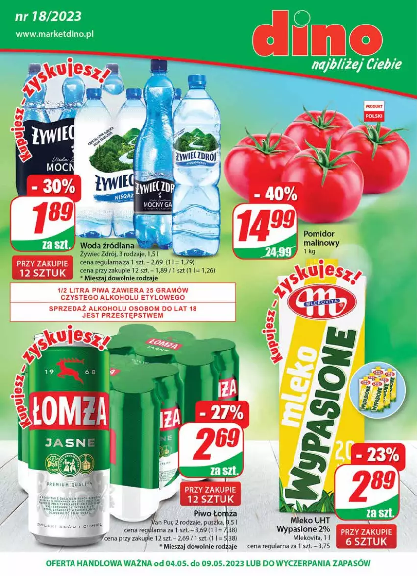 Gazetka promocyjna Dino - Gazetka 18 - ważna 04.05 do 09.05.2023 - strona 1 - produkty: Fa, Gra, Mleko, Mlekovita, Piwa, Piwo, Pomidor malinowy, Pur