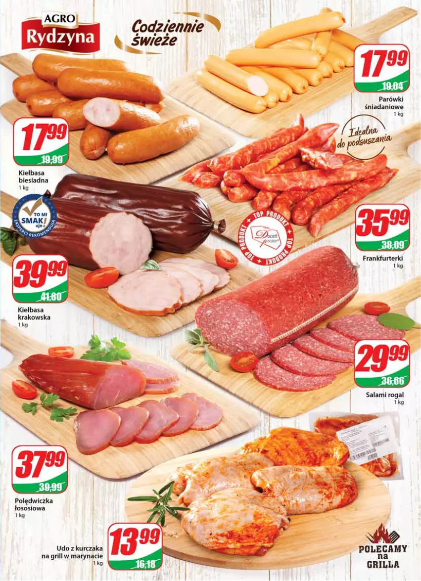 Gazetka promocyjna Dino - Gazetka 18 - ważna 04.05 do 09.05.2023 - strona 11 - produkty: Danio, Fa, Frankfurterki, Grill, Kiełbasa, Kiełbasa biesiadna, Kiełbasa krakowska, Kurczak, Parówki, Rogal, Salami, Sos, Udo z kurczaka