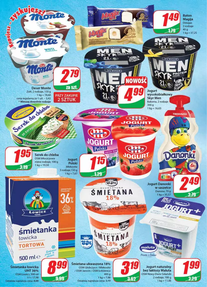 Gazetka promocyjna Dino - Gazetka 18 - ważna 04.05 do 09.05.2023 - strona 14 - produkty: Bakoma, Chleb, Danone, Danonki, Deser, Jogurt, Jogurt naturalny, Mleko, Mlekovita, Monte, Ser, Serek, Zott