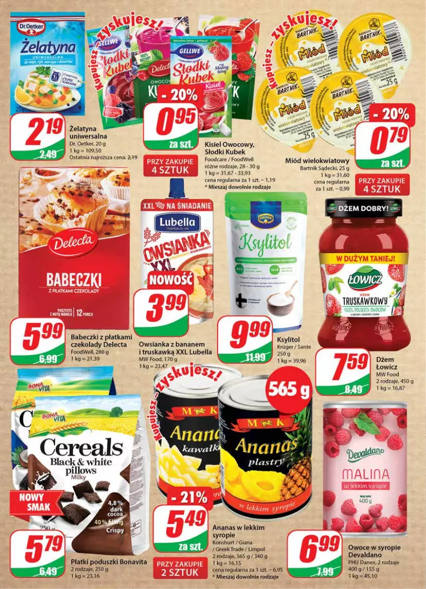 Gazetka promocyjna Dino - Gazetka 18 - ważna 04.05 do 09.05.2023 - strona 6 - produkty: Ananas, Babeczki, Bell, Bella, Delecta, Dr. Oetker, Dżem, Kisiel, Ksylitol, Kubek, Lack, Lubella, Miód, Owoce, Owsianka, Syrop