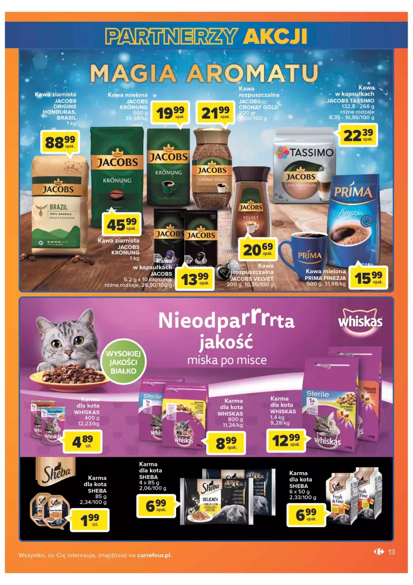 Gazetka promocyjna Carrefour - Gazetka Carrefour - ważna 08.02 do 28.02.2022 - strona 13 - produkty: Jacobs, Kawa, Kawa ziarnista, Miska, Prima, Sheba, Tassimo, Whiskas