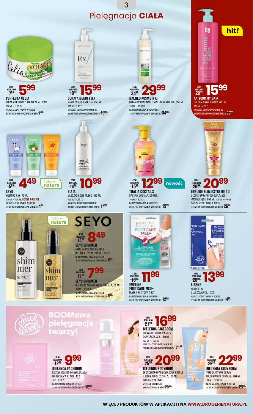 Gazetka promocyjna Drogerie Natura - Gazetka Drogerie Natura - ważna 05.06 do 22.06.2025 - strona 3 - produkty: Balsam do ciała, Bielenda, Body, Emulsja, Eveline, Fa, Karp, Kolagen, Krem do rąk, Lirene, Maska, Mleczko, Mleko, Mydło, Olej, Perfecta, Pianka do mycia twarzy, Rum, Ser, Serum, Skarpetki, Top, Ziaja