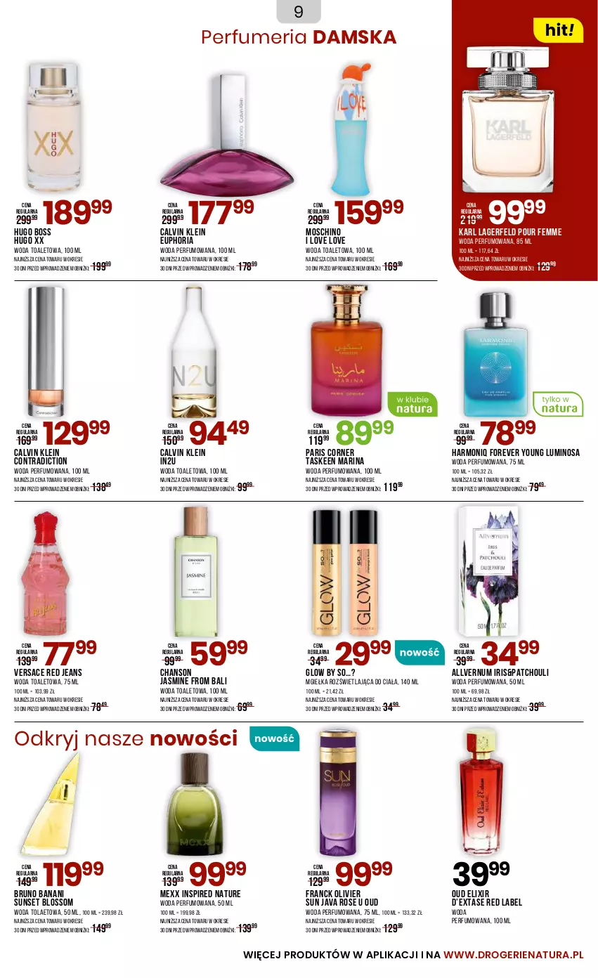 Gazetka promocyjna Drogerie Natura - Gazetka Drogerie Natura - ważna 05.06 do 22.06.2025 - strona 9 - produkty: Bruno Banani, Calvin Klein, Hugo Boss, Karl Lagerfeld, Keen, Mexx, Moschino, Perfum, Versace, Woda, Woda perfumowana, Woda toaletowa