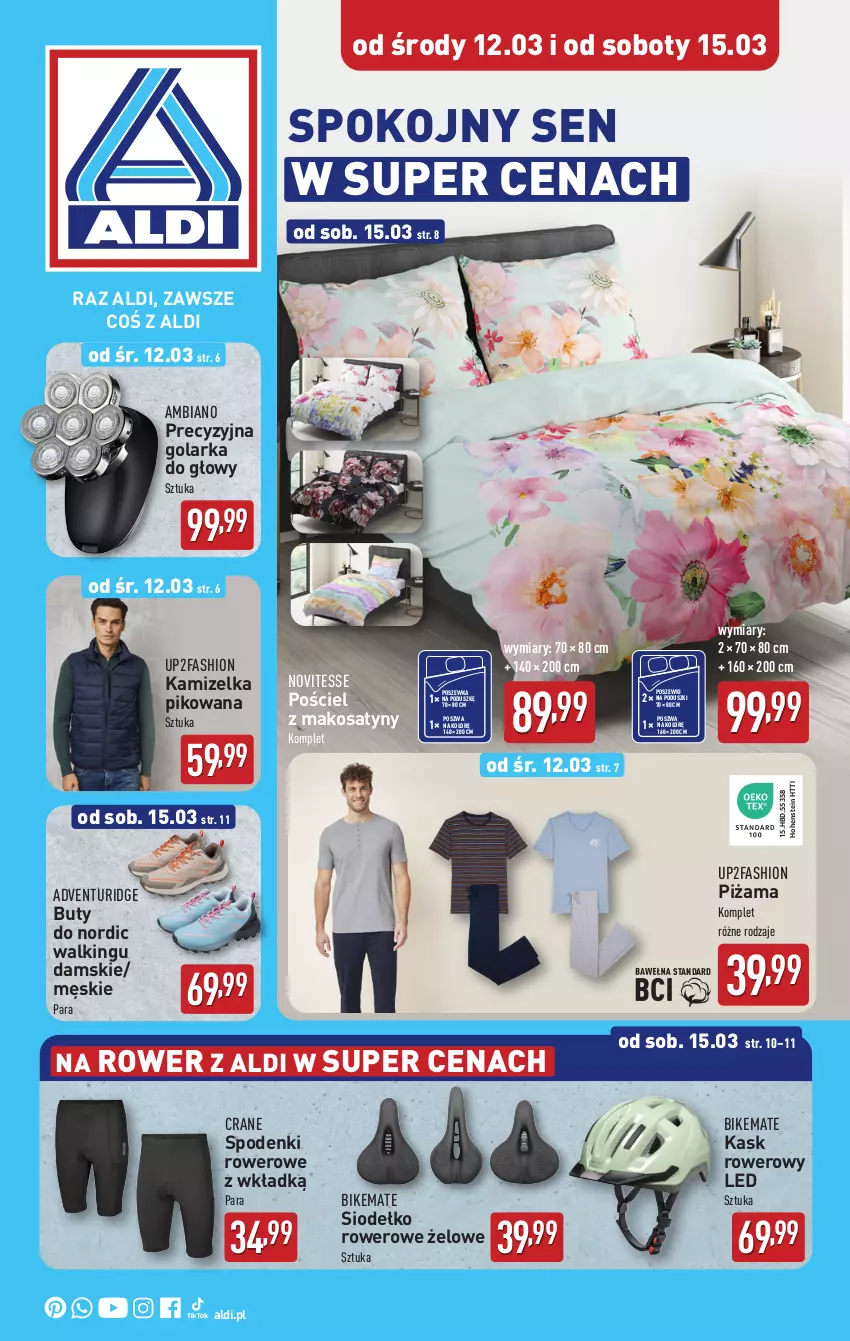 Gazetka promocyjna Aldi - Artykuły przemysłowe i tekstylia - ważna 12.03 do 15.03.2025 - strona 1 - produkty: Buty, Fa, Golarka, Kamizelka, Kask, Piżama, Pościel, Poszewka, Rower