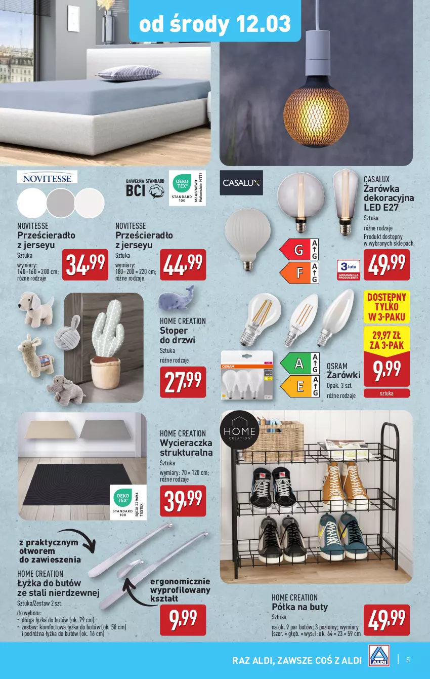 Gazetka promocyjna Aldi - Artykuły przemysłowe i tekstylia - ważna 12.03 do 15.03.2025 - strona 5 - produkty: Buty, Drzwi, Półka, Prześcieradło, Top, Wycieraczka