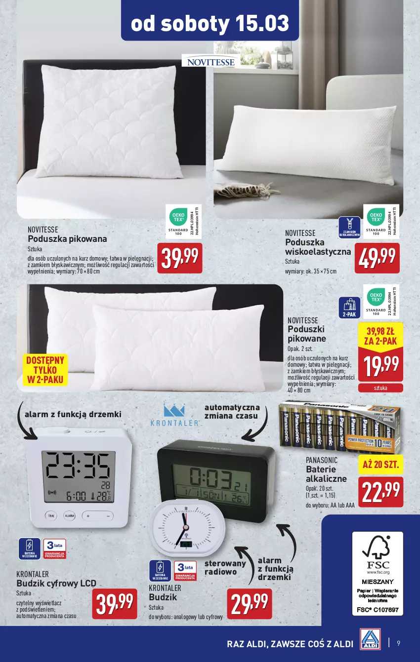 Gazetka promocyjna Aldi - Artykuły przemysłowe i tekstylia - ważna 12.03 do 15.03.2025 - strona 9 - produkty: Bateria, Baterie alkaliczne, Budzik, HP, Panasonic, Poduszka