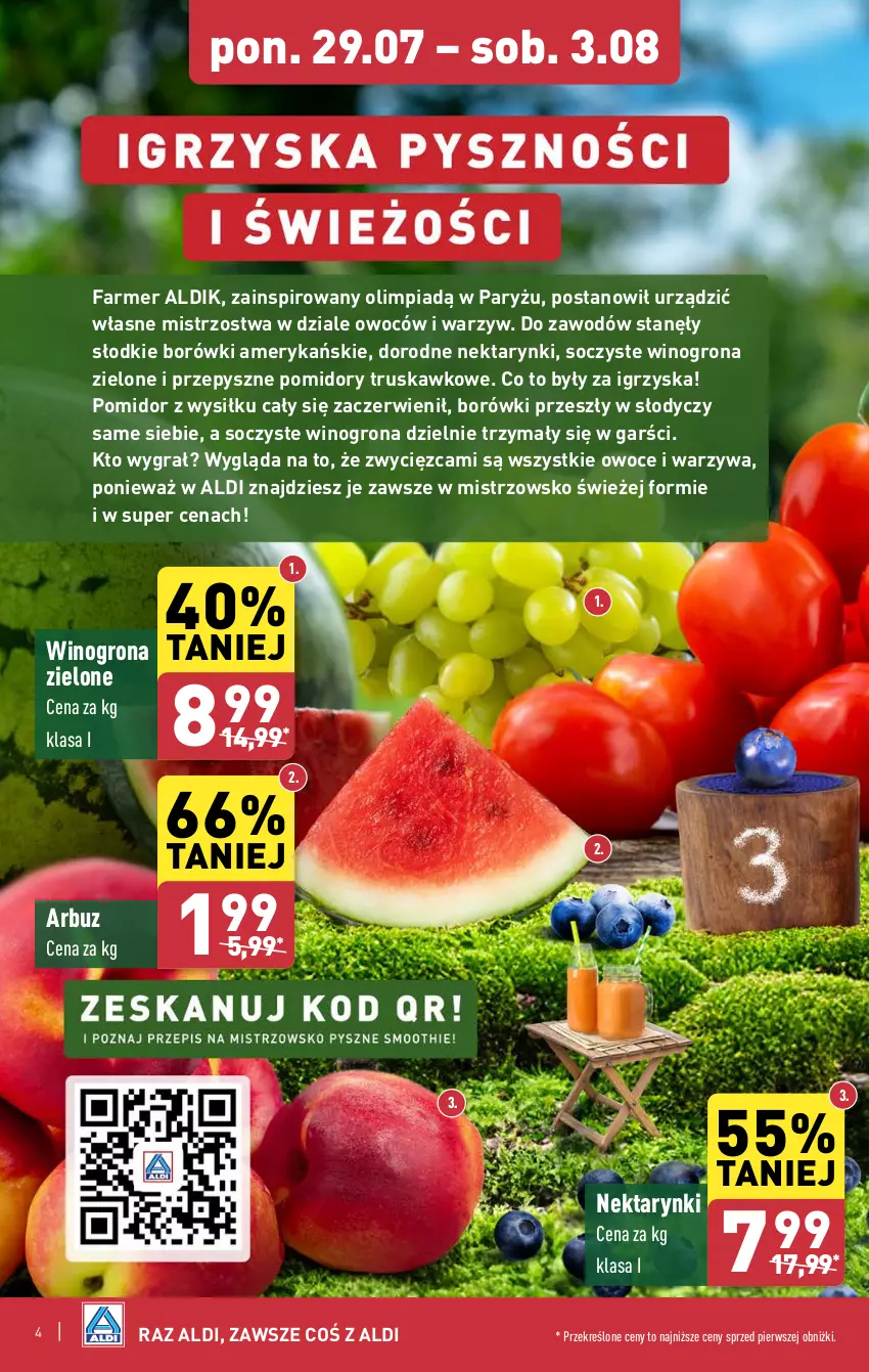 Gazetka promocyjna Aldi - Farmer ALDIK poleca świeże owoce i warzywa - ważna 29.07 do 03.08.2024 - strona 4 - produkty: Arbuz, Fa, Gra, Nektar, Owoce, Pomidory, Ryż, Warzywa, Wino, Winogrona