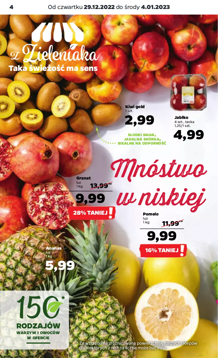 Gazetka promocyjna Netto - Artykuły spożywcze - ważna 29.12.2022 do 04.01.2023 - strona 4 - produkty: Ananas, Gra, Granat, Kiwi, Pomelo, Por