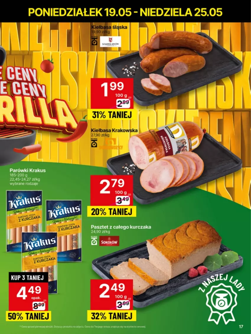 Gazetka promocyjna Delikatesy Centrum - Franczyza DC21 Poniedziałek - ważna 19.05 do 25.05.2025 - strona 17 - produkty: Krakus, Parówki