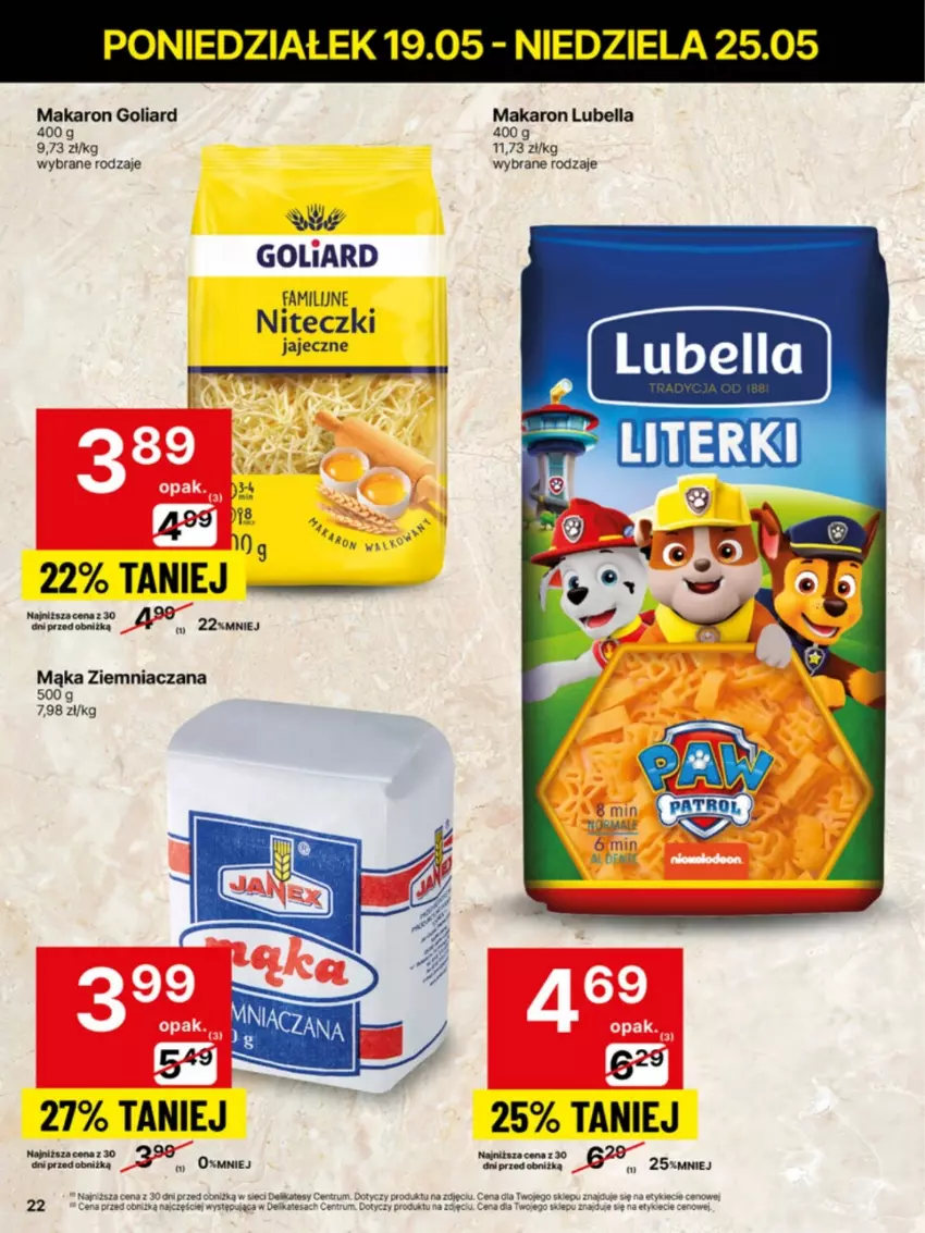Gazetka promocyjna Delikatesy Centrum - Franczyza DC21 Poniedziałek - ważna 19.05 do 25.05.2025 - strona 22 - produkty: Bell, Bella, Fa, Goliard, Lubella, Mąka, Makaron, Rum