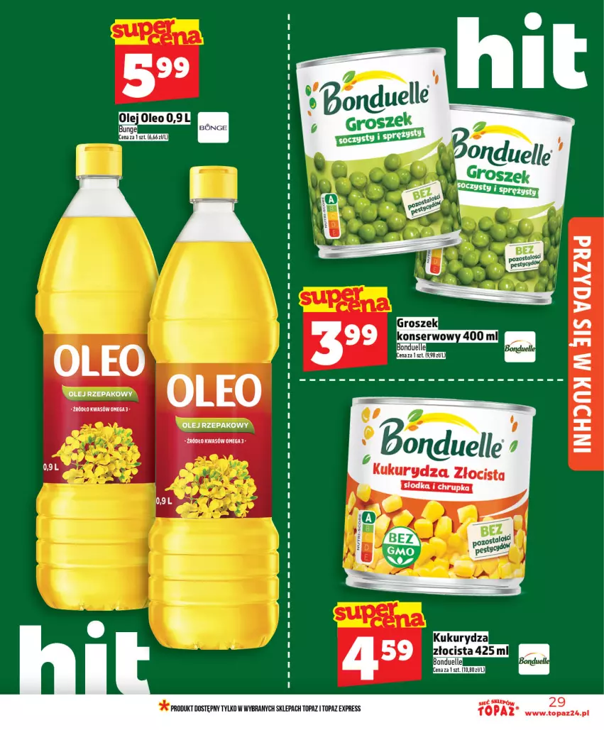 Gazetka promocyjna Topaz - Gazetka - ważna 14.05 do 20.05.2026 - strona 29 - produkty: Groszek, Kukurydza, Olej, Olej rzepakowy, Ser, Top