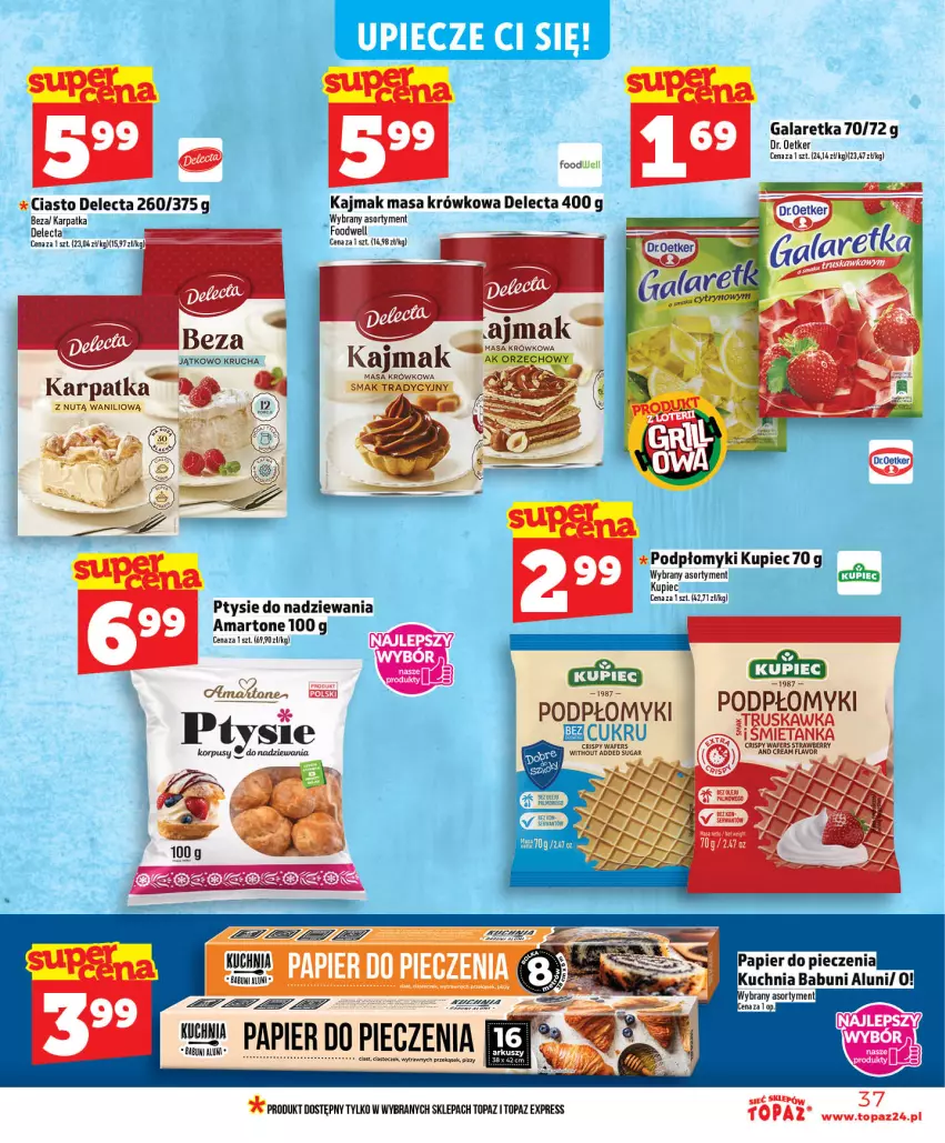 Gazetka promocyjna Topaz - Gazetka - ważna 14.05 do 20.05.2026 - strona 37 - produkty: Babuni, Delecta, Dr. Oetker, Gala, Galaretka, Karp, Korpusy, Kuchnia, Kupiec, Masa krówkowa, Piec, Top