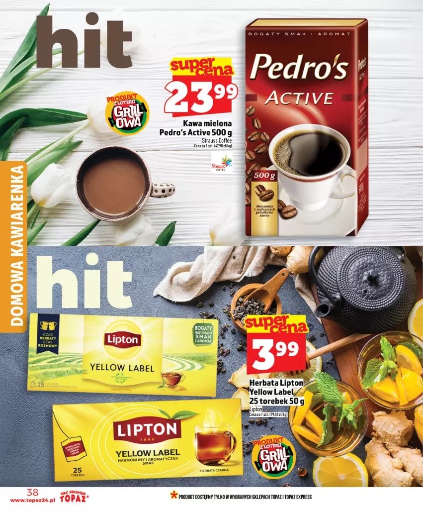 Gazetka promocyjna Topaz - Gazetka - ważna 14.05 do 20.05.2026 - strona 38 - produkty: Herbata, Herbata czarna, Kawa, Kawa mielona, Lipton, Top