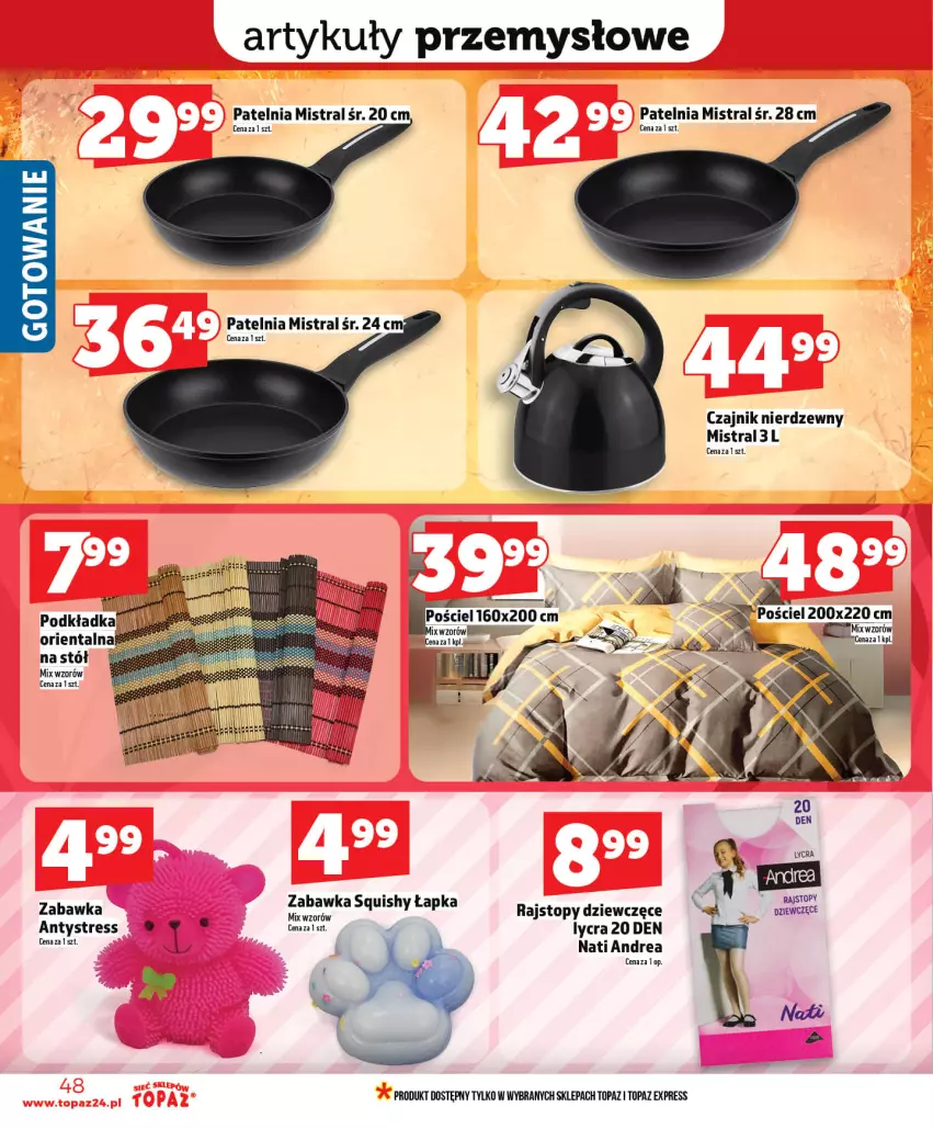 Gazetka promocyjna Topaz - Gazetka - ważna 14.05 do 20.05.2026 - strona 48 - produkty: Czajnik, Patelnia, Pościel, Rajstopy, Stół, Top, Zabawka