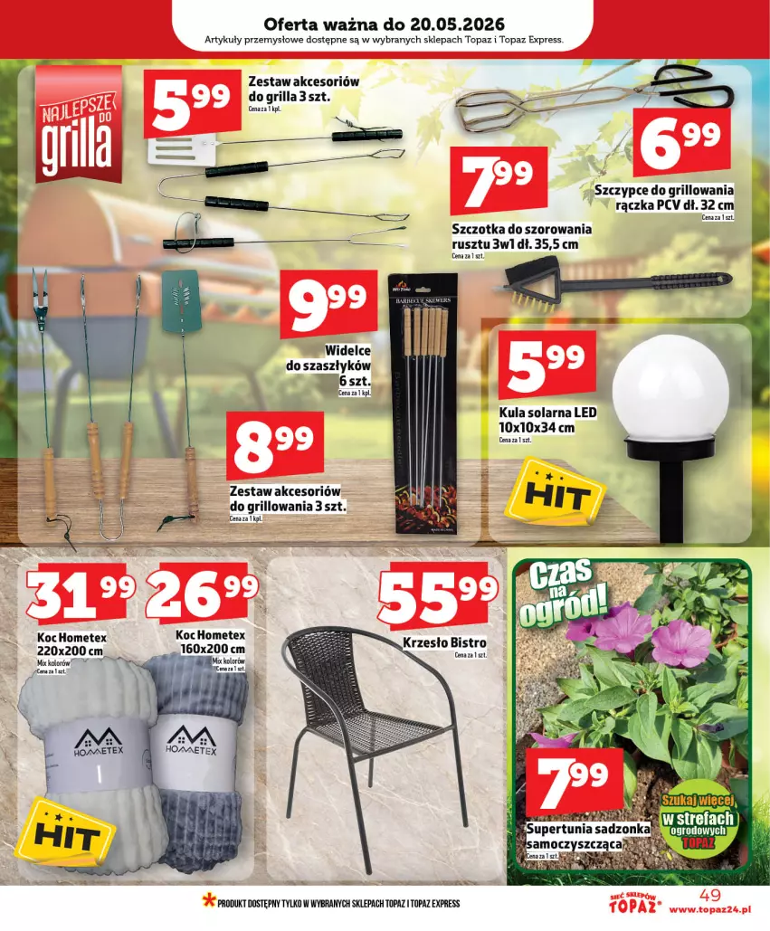 Gazetka promocyjna Topaz - Gazetka - ważna 14.05 do 20.05.2026 - strona 49 - produkty: Grill, Koc, Krzesło, Szczotka, Szczotka do szorowania, Szczypce, Top