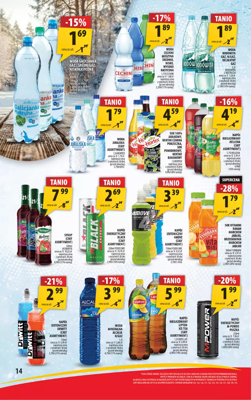 Gazetka promocyjna Arhelan - Gazetka - ważna 21.02 do 02.03.2025 - strona 14 - produkty: Hellena, Herbapol, Hortex, Ice tea, Lipton, Mus, Napój, Napój izotoniczny, Napój niegazowany, Nektar, O nas, Por, Sok, Syrop, Szyna, Tymbark, Woda