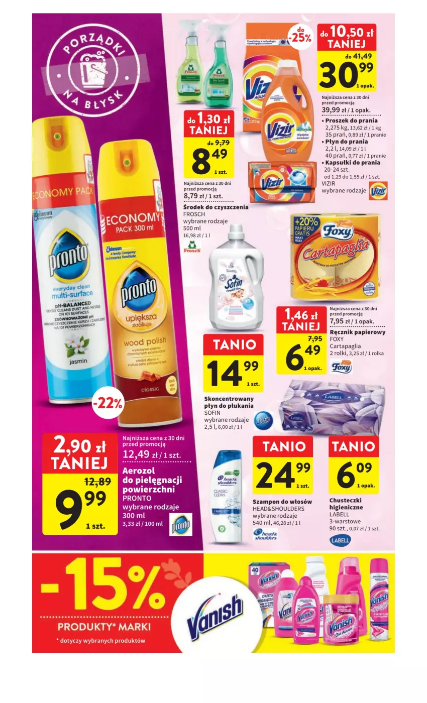 Gazetka promocyjna Intermarche - Gazetka Intermarche - ważna 30.03 do 03.04.2023 - strona 44 - produkty: Bell, Chusteczki, Foxy, Frosch, Kapsułki do prania, Papier, Płyn do płukania, Płyn do prania, Por, Proszek do prania, Ręcznik, Rolki, Szampon