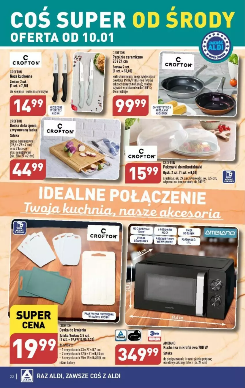 Gazetka promocyjna Aldi - ważna 08.01 do 13.01.2024 - strona 15 - produkty: Deska do krojenia, Fa, Kuchenka mikrofalowa, Noż, Piekarnik, Por, Taca, Talerz