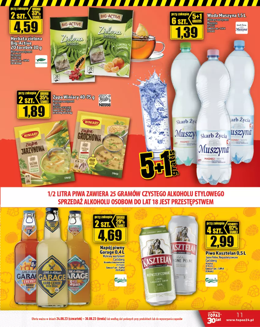 Gazetka promocyjna Topaz - Gazetka - ważna 24.08 do 30.08.2023 - strona 11 - produkty: Carlsberg, Kasztelan, Napój, Piwo