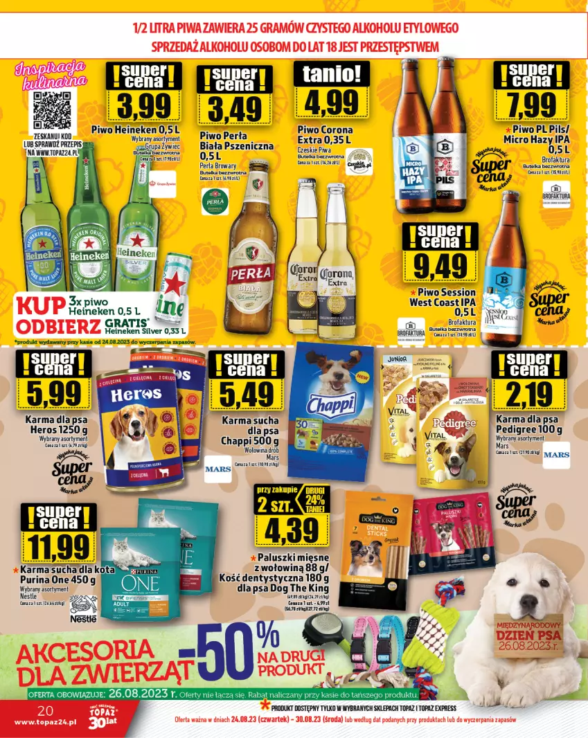 Gazetka promocyjna Topaz - Gazetka - ważna 24.08 do 30.08.2023 - strona 20 - produkty: Chappi, Fa, Gra, Heineken, Mars, Pedigree, Perła, Piwa, Piwo, Pur, Purina, SESSIO, Sucha karma, Top