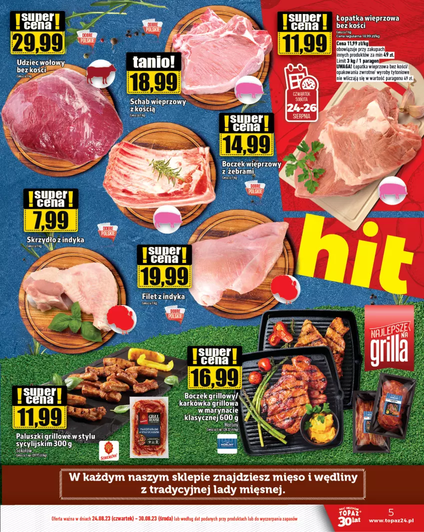 Gazetka promocyjna Topaz - Gazetka - ważna 24.08 do 30.08.2023 - strona 5 - produkty: Gatta, Grill, LG, Mięso, Top, Waga