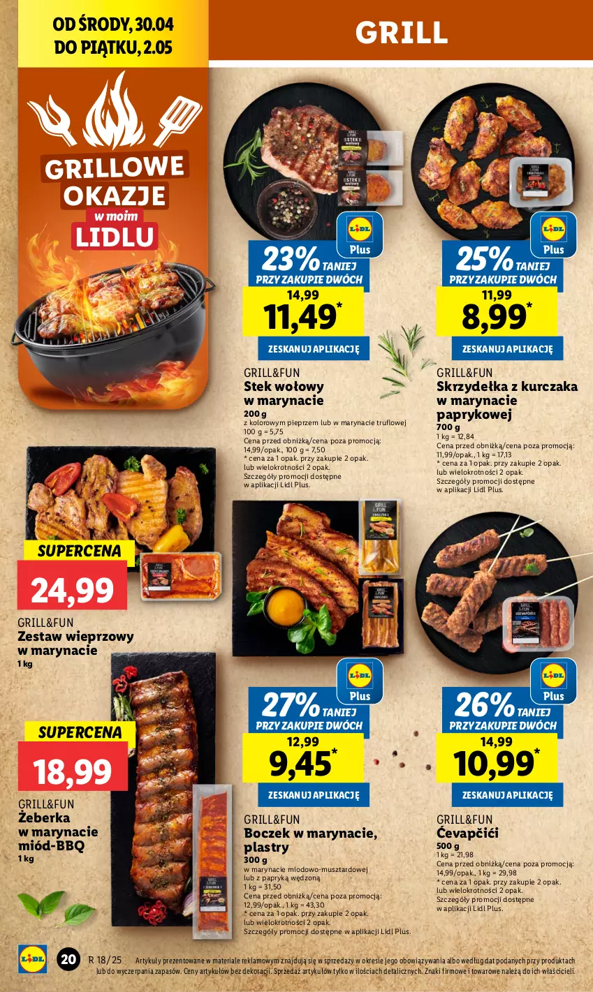 Gazetka promocyjna Lidl - GAZETKA - ważna 30.04 do 02.05.2025 - strona 24 - produkty: Boczek, Grill, Kurczak, Miód, Mus, Pieprz, Skrzydełka z kurczaka, Stek, Stek wołowy