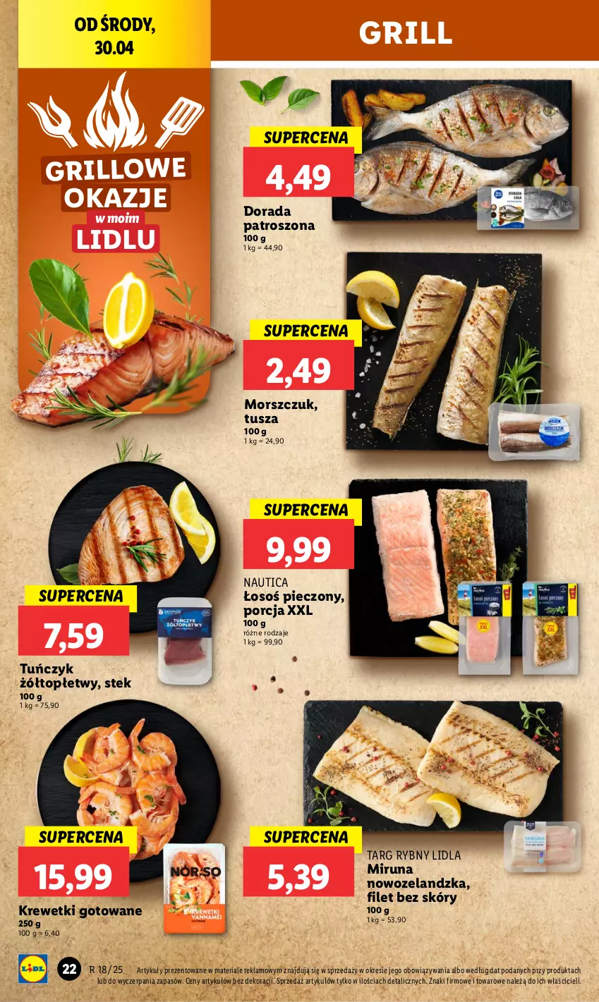 Gazetka promocyjna Lidl - GAZETKA - ważna 30.04 do 02.05.2025 - strona 26 - produkty: Grill, Krewetki, Miruna, Piec, Por, Stek, Top, Tuńczyk, Tusz
