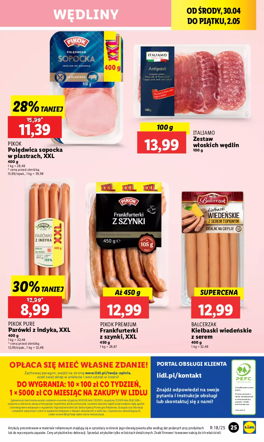 Gazetka promocyjna Lidl - GAZETKA - ważna 30.04 do 02.05.2025 - strona 29 - produkty: Frankfurterki, Gra, Laur, Mola, Parówki, Parówki z indyka, PIKOK, Polędwica, Por, Portal, Pur, Ser